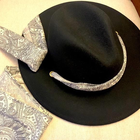 Anthropologie Jones black  scarf trimmed rancher  hat new with tags  one size - Picture 5 of 8